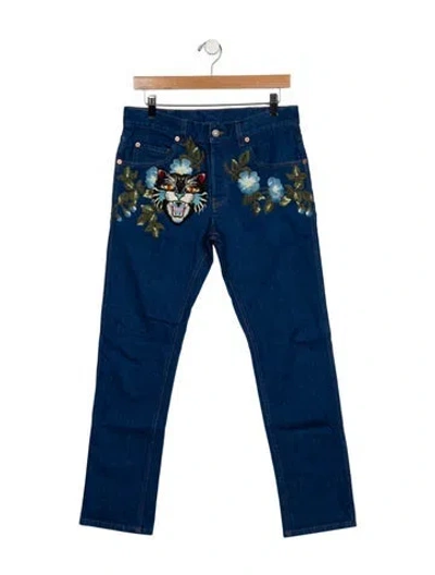 Pre-owned Gucci Mid-rise Straight Leg Jeans In Blue