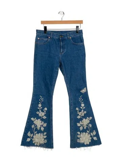 Pre-owned Gucci Mid-rise Wide Leg Jeans In Blue