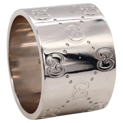 Pre-owned Gucci Milano Vintage Double G Wide Band-ring In 18kts White Gold