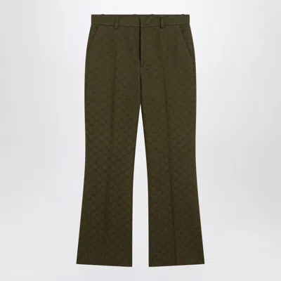 Gucci Military Green Trousers In Gg Fabric Women