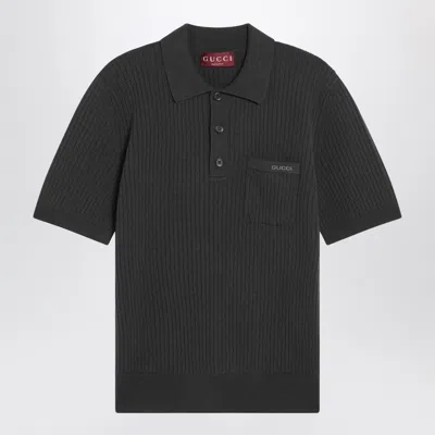 Gucci Military Wool & Cashmere Polo Shirt In Black