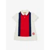 GUCCI GUCCI MILK/SKY/RED/MC/MX LOGO-EMBROIDERED POLO-COLLAR COTTON-JERSEY DRESS 3-36 MONTHS
