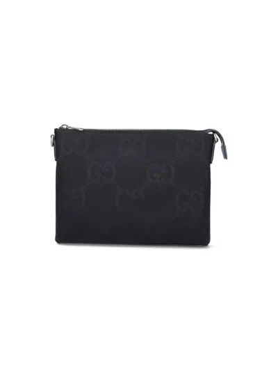 Gucci Jumbo Gg Leather Crossbody Bag In Black  