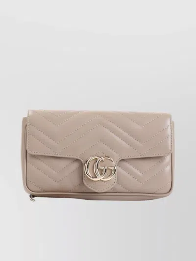 Gucci Mini Bag With Chain Strap And Chevron Pattern In Neutrals