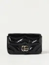 Gucci Women Gg Marmont Patent Leather Shoulder Bag With Frontal Gg Logo In Black