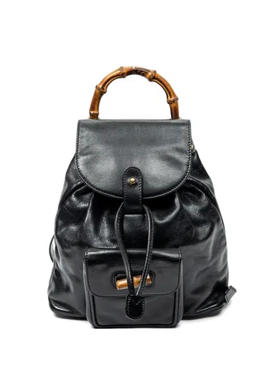 Pre-owned Gucci Mini Bamboo Handle Backpack In Black