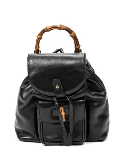 Pre-owned Gucci Mini Bamboo Leather Backpack In Black