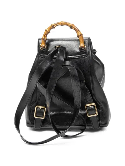 Pre-owned Gucci Mini Bamboo Leather Backpack In Black