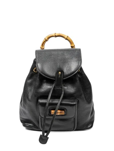 Pre-owned Gucci Mini Bamboo Leather Backpack In Black