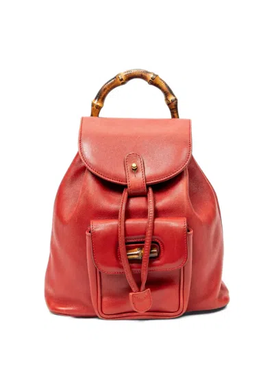 Pre-owned Gucci Mini Bamboo Leather Backpack In Red