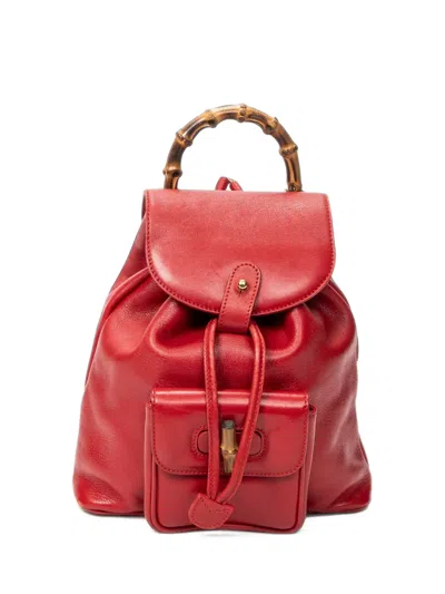 Pre-owned Gucci Mini Bamboo Leather Backpack In Red