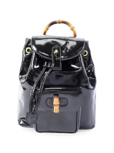 Pre-owned Gucci Mini Bamboo Patent Leather Backpack In Black