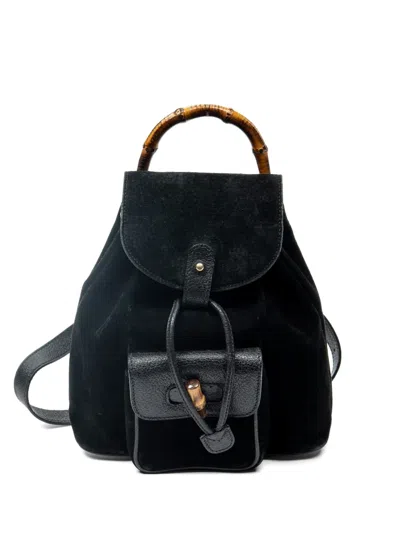 Pre-owned Gucci Mini Bamboo Suede Backpack In Black