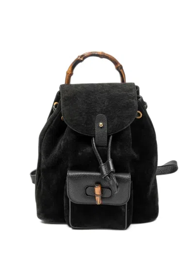 Pre-owned Gucci Mini Bamboo Suede Backpack In Black