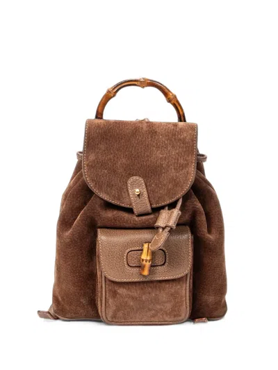 Pre-owned Gucci Mini Bamboo Suede Backpack In Brown
