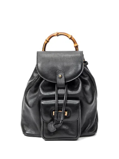 Pre-owned Gucci Mini Bamboo Top Handle Backpack In Black