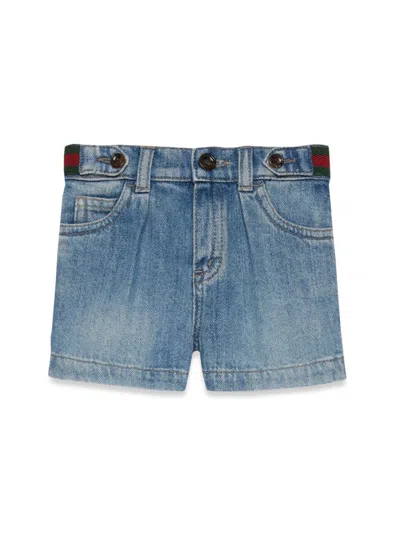 Gucci Mini Bermuda Organic Denim Shorts For Baby In Blue