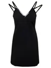Gucci Mini Black Dress With Black Leather Trim And Double Strap In Stretch Viscose Woman In Black