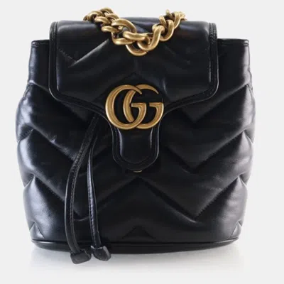 Pre-owned Gucci Mini Black Lambskin Chevron Matelasse Gg Marmont Backpack