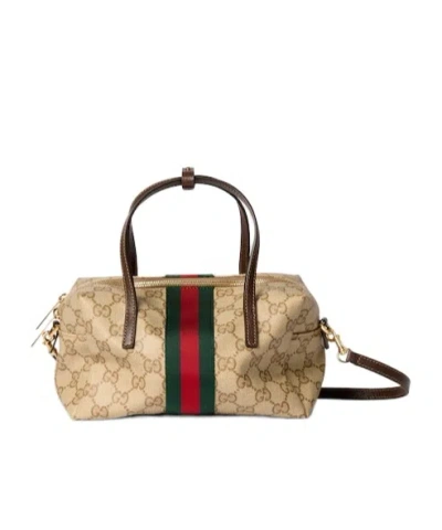 Gucci Mini Boston Bag With Web In Neutral