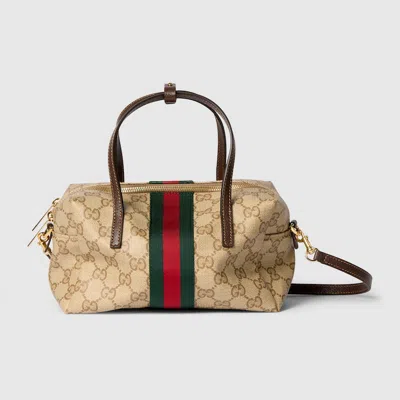 Gucci Mini Boston Bag With Web In Brown