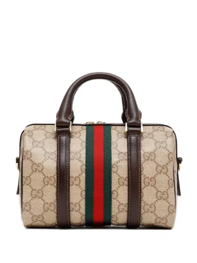 Gucci Mini Boston Bag With Web In Brown