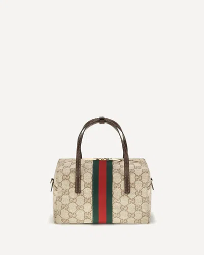 Gucci Mini Boston Handbag With Web Stripe In Beige