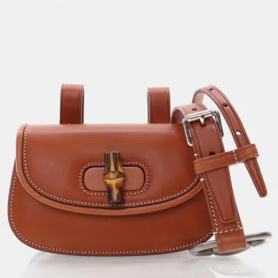 Pre-owned Gucci Mini Calfskin Bamboo 1947 Waist Bag In Brown