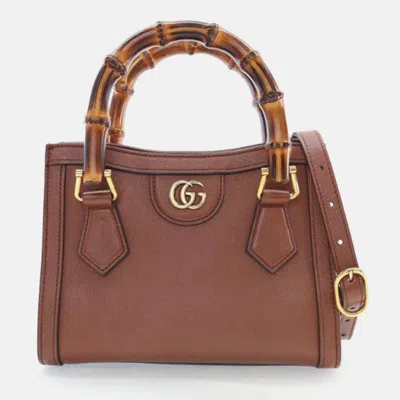 Pre-owned Gucci Mini Calfskin Diana Tote Bag In Brown