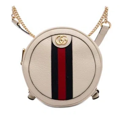 Pre-owned Gucci Mini Calfskin Leather Round Ophidia Backpack In White