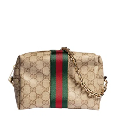 Gucci Mini Camera Bag With Web In Sand And Dark Brown