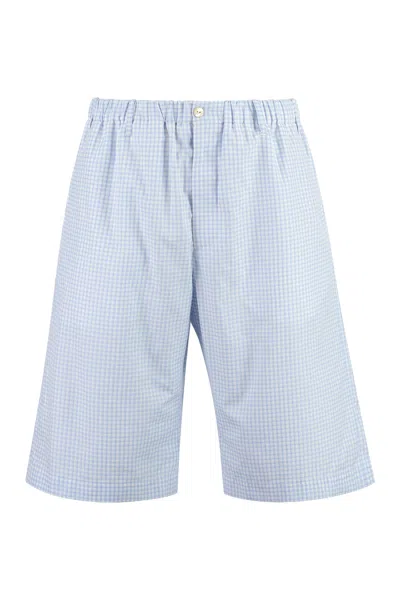 Gucci Mini Check Motif Cotton Bermuda Shorts In Blue