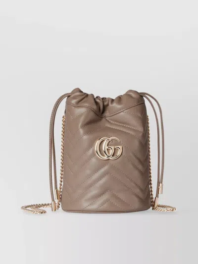 Gucci Mini Chevron Leather Bucket Bag In Brown