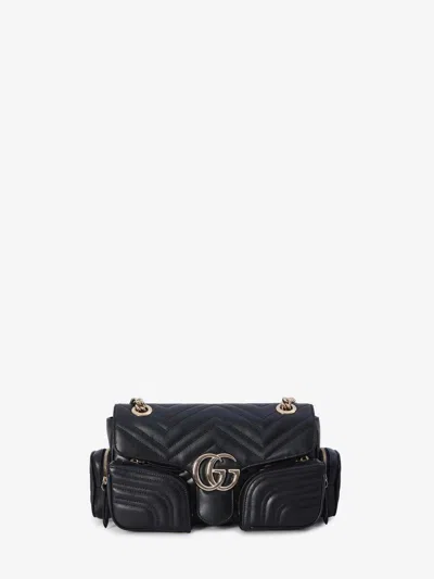 Gucci Mini Chevron Quilted Leather Shoulder Bag With Multi-pocket Design In Black