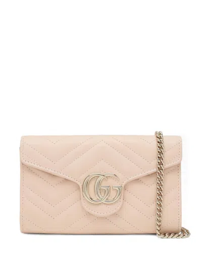 Gucci Mini Chevron-quilted Signature Double G Shoulder Bag In Pink