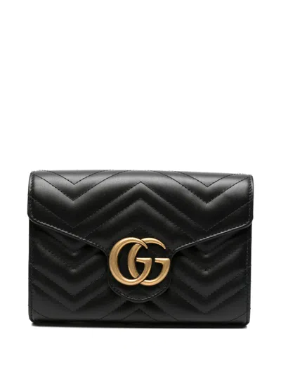 Pre-owned Gucci Mini Chevron-pattern Clutch Bag In Black