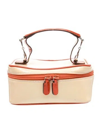 Pre-owned Gucci Mini Cosmetic Patent Leather Bag In Orange