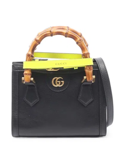 Pre-owned Gucci Mini Diana Gg Marmont Tote Bag In Black