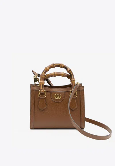 Gucci Mini Diana Leather Top Handle Bag In Brown