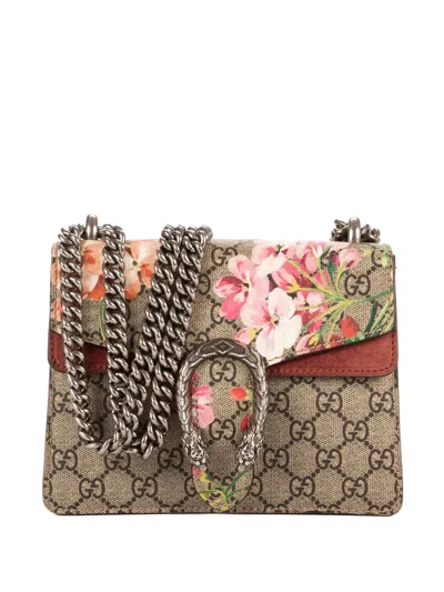 Pre-owned Gucci Mini Dionysus Blooms Floral-print Shoulder Bag In Neutral