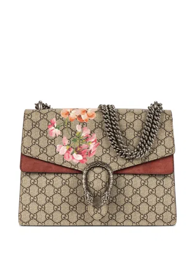 Pre-owned Gucci Mini Dionysus Floral-print Chain Shoulder Bag In Neutral