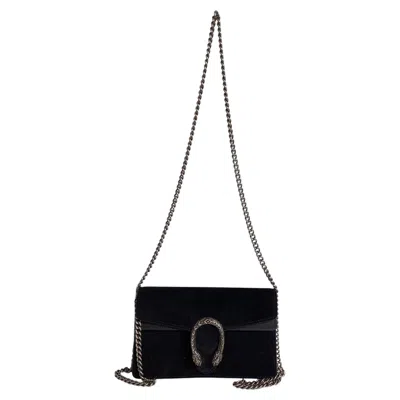 Pre-owned Gucci Mini Dionysus Shoulder Bag In Black Suede