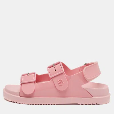 Pre-owned Gucci Mini Double G Size 39 Pastel Pink Rubber Flat Sandals