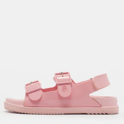 Pre-owned Gucci Mini Double G Size 41 Pink Rubber Slingback Flat Sandals