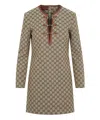 Gucci Beige Crewneck Mini Dress With Horsebit On The Front In Gg Canvas Woman In Brown