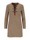 Gucci Gg Canvas Long-sleeve Mini Dress In Brown