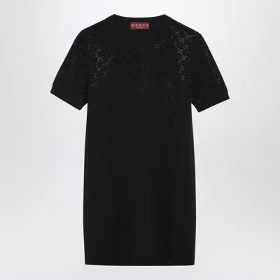 Gucci Black Mini Dress With Gradient-effect Gg Crystals Women