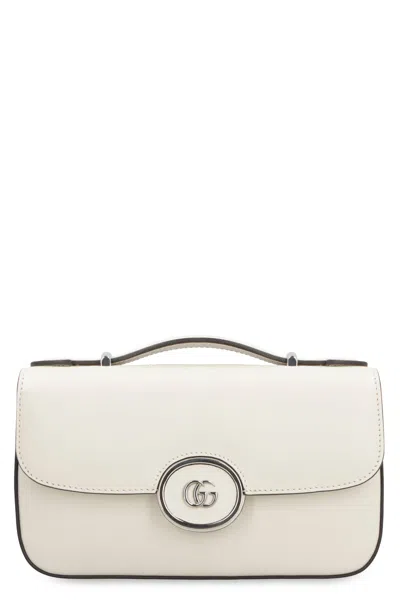 Gucci Mini Elegant Leather Handbag With Flap Closure In White