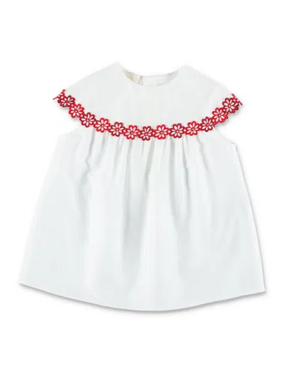 Gucci Kids'  Mini Embroidered Cotton Dress With Floral Trim In White