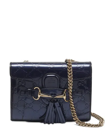 Pre-owned Gucci Mini Emily Horsebit Shoulder Bag In Blue